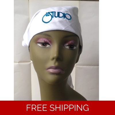 Bandana White Black & Blue Embroid Front Logo